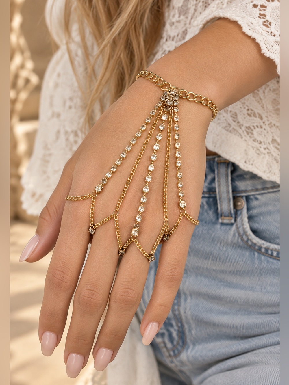 Festival Gypsy Hand Chain‎ Crystal Bracelet